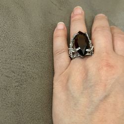 Large Antique Smokey Gemstone With CZ In Silver Size 8 Pickup Gaithersburg Md20877