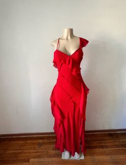 Red Ruffle Chiffon Sheath Dress