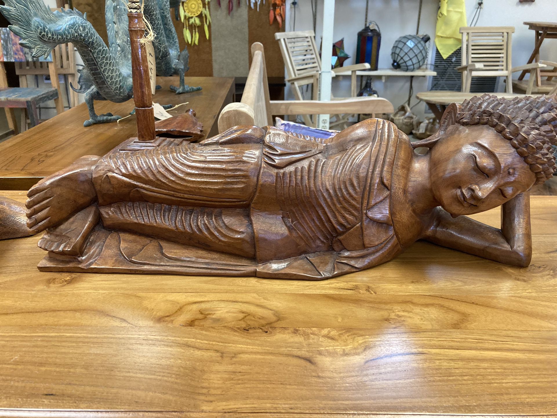 Relaxed Wooden Buddha Statue (New)
