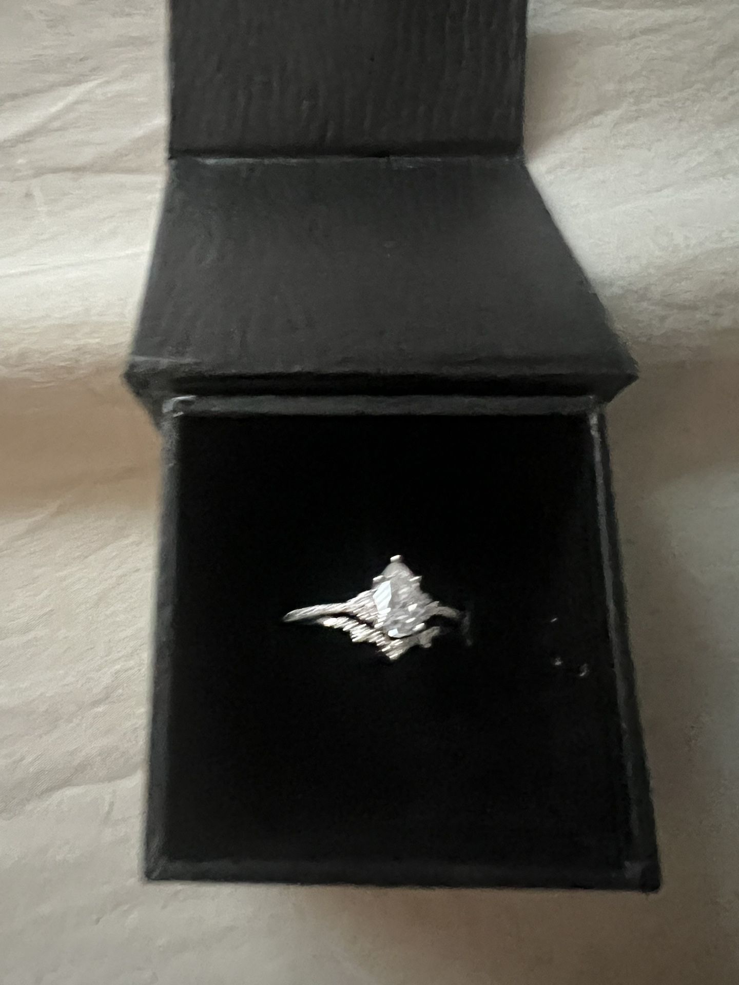 Pear Cut Moissanite Engagement Ring Set Unique Sliver  Engagement Ring Vintage Curved