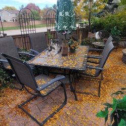 Outdoor Table Set Six Chairs Tile Top With The Umbrella