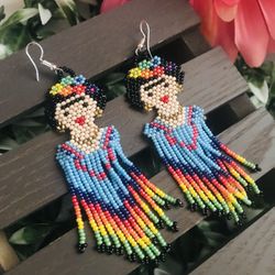 Frida Kahlo Earrings Joyeria Artesanal Mexicana, Jewelry, Huichol Art