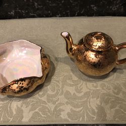 Holley Ross 22k Gold Teapot& Candy Dish