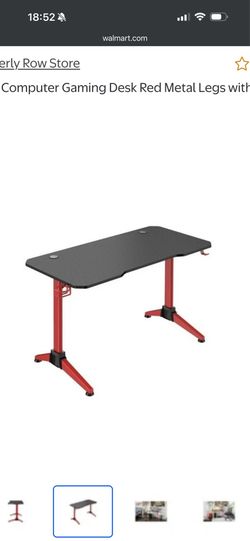 Black Gaming Desk with Red Metal Legs