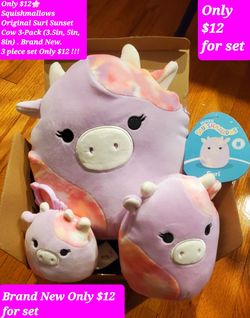 $12🌸Squishmallows Original Suri Sunset Cow 3-Pack (3.5in, 5in, 8in) . Brand New.
3 piece set Only $12 !!!