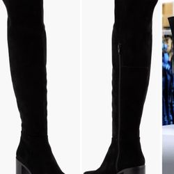 New Seychelles Woman Over The knee Black Zippersuede Block Boots Size 8