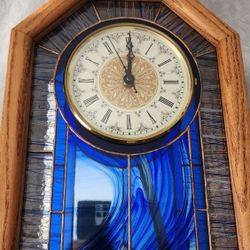 Vintage Studio Made Stained Glass Wall Clock