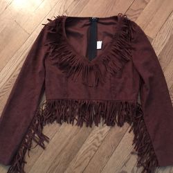 Vintage Faux Suede Crop Top With Fringes Size Small - Great For Halloween 