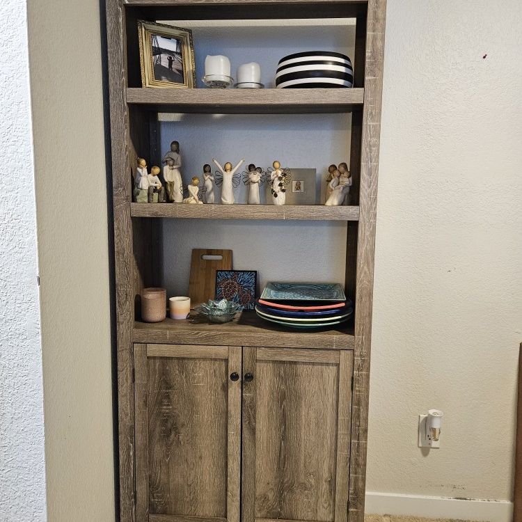 Gray / Brown Solid Wood Shelf W/ Cabinet