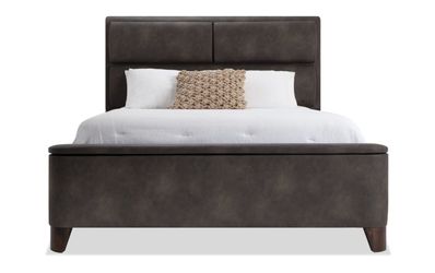 Belmont Queen Brown Upholstered Storage Panel Bed (Brown)