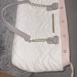 Betsey Johnson Baby Pink/White Pearl design with Floral Interior Tote (Read Descriptiom