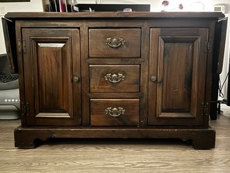 Vintage Country Rustic Dark Pine Two Door Six Drawer /BarServer Sideboard Cabinet