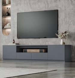 78-in W Gray Modern TV Stand with Large Storage - Brand New