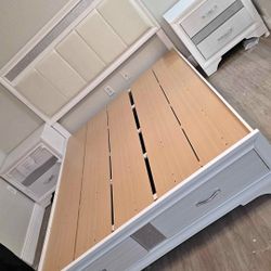 White Platform Wood Bed New Storage Bed 