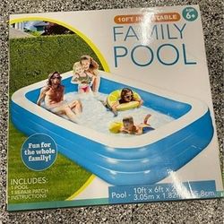 10ft Inflatable Family Swimming Pool - Rectangular - 10ft x 6ft x 22ft

