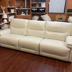 White Leather, Mechanical, Reclining Couch From City Furniture