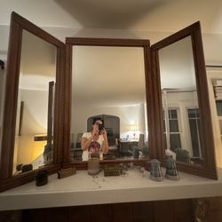 Large Wood Framed Vanity Or Wall Mirror