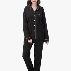 HERCINY Pajama Set for Women - Long Sleeve Cotton Jersey Lounge Sets 
