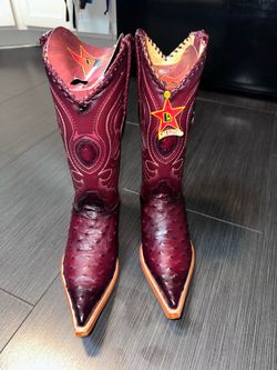 Los Altos Ostrich Boots Toe Burgundy-Vino Wide Boots Size 6