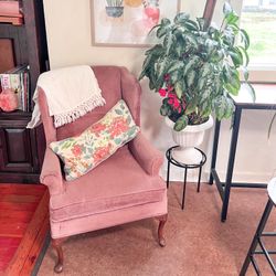 Vintage Pink Velvet Wingback Chair