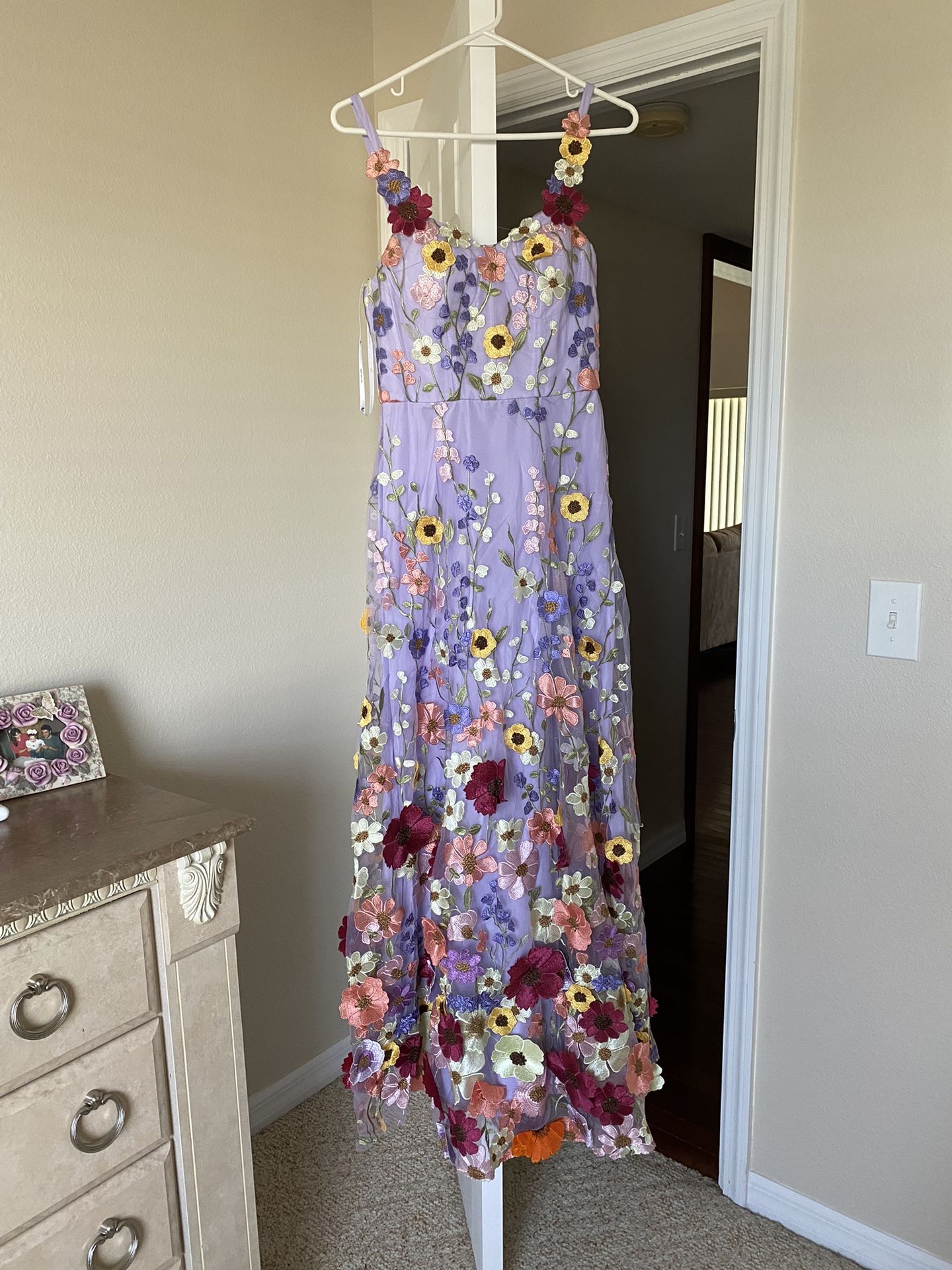 Long Floral Aplique dress- Never Worn!