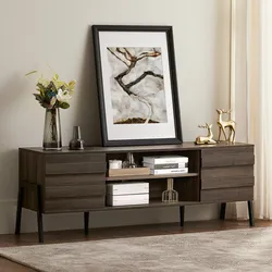 Mid-Century Wooden TV Stand for 32-75 inch TV, Solid Wood TV Console Cabinet, Brown