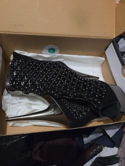 Black Studded High Heel Booties with Metal Stiletto
