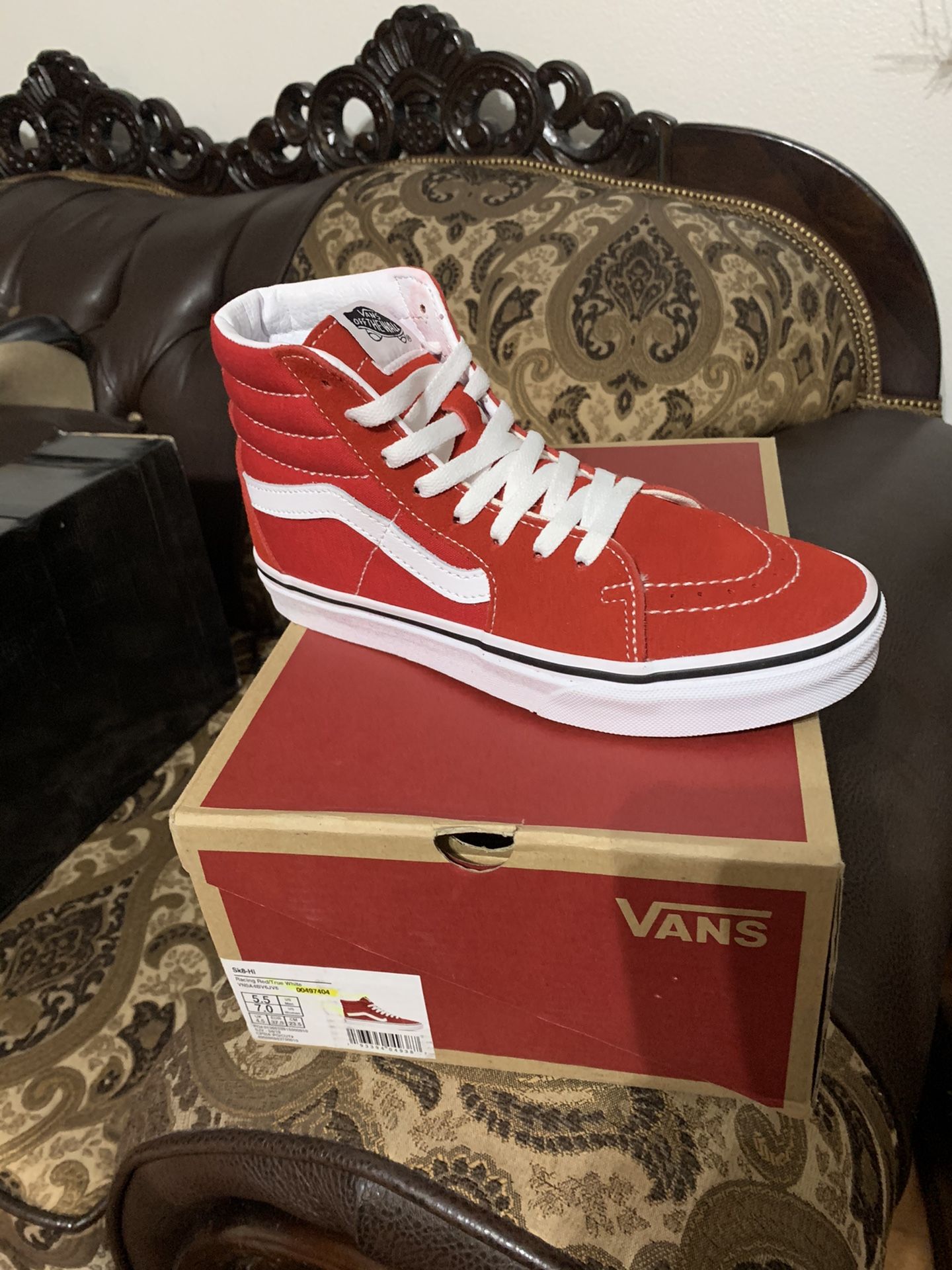 Vans Sk8-hi racing red true white size us men 9.5 us women 11.0