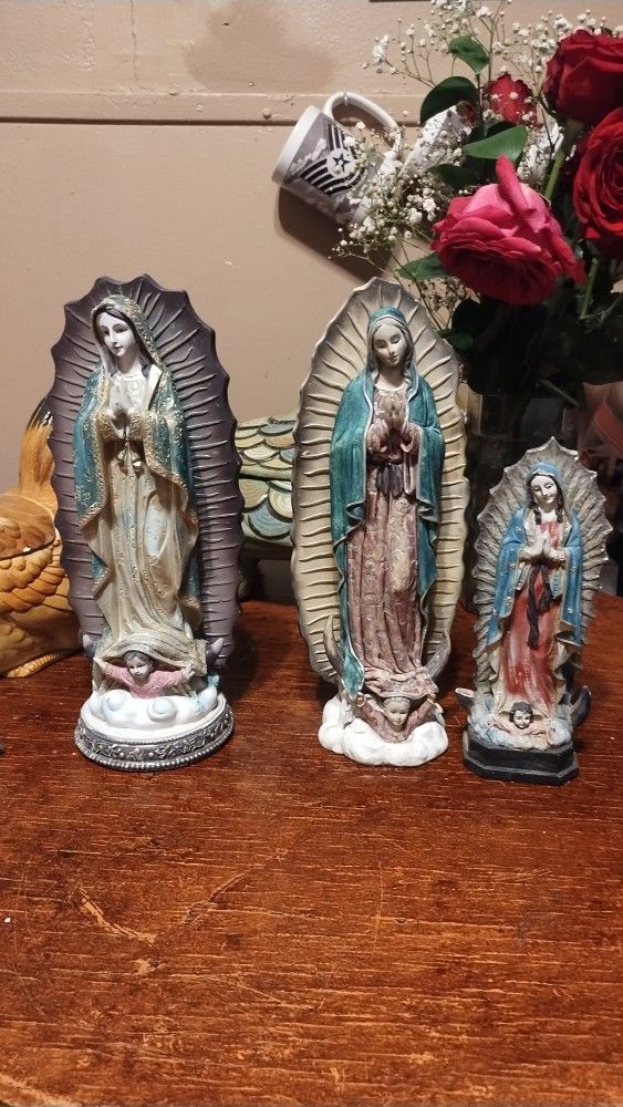 3 Statues Virgin Mary & Guadalupe 