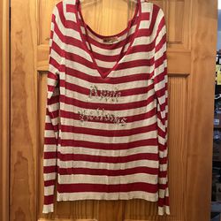 Very pretty apple bottom shirt for women. Red and gold stripes. In great condition. Size 2 xl