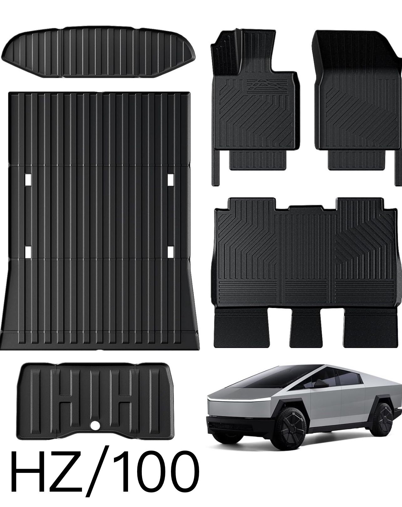 6 Pcs Mats Set Compatible with Tesla Cybertruck 2024, TPE All Weather Trunk Bed Cargo Liner for Cybertruck Accessories (Floor Mats+Truck Bed Mat+Rear
