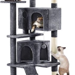 70in Multi-Level Cat Tree Large Cat Tower Cat Furniture with Condo, Scratching Posts & Dangling Ball for Indoor Cats Activity Center 592469