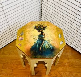 Hand-Painted Octagonal Accent Side Table