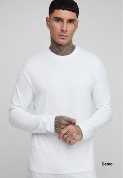 boohooMAN Tall Regular Fit Long Sleeve Crew Neck T-Shirt - White (XL)