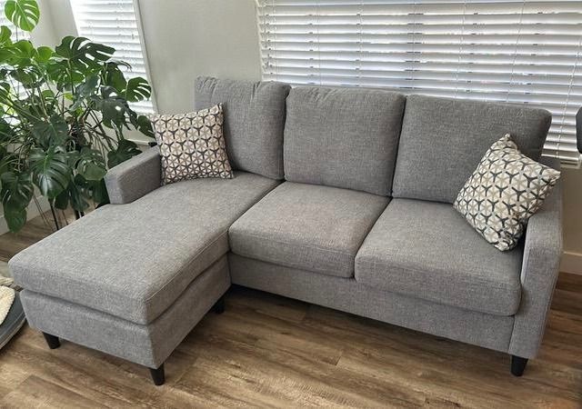 Stark Living Spaces Linen Gray Sofa with Reversible Chaise