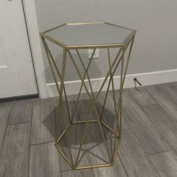 Rustic Gold Side Table/Night Stand with Mirrored Top