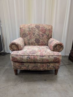 Traditional Floral Upholstered Armchair with Rolled Arms