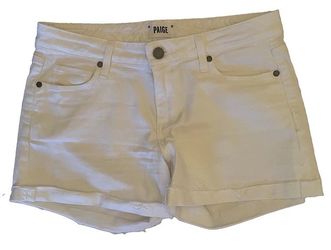 PAIGE White Denim Cuffed Shorts Size 26 Mid Rise Stretch Raw Hem