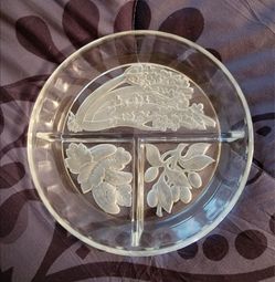 Glass Divided Serving Tray with Floral Relief