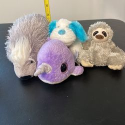 Stuffed Animals - Narwhal, Sloth, Puppy, Porcepine 