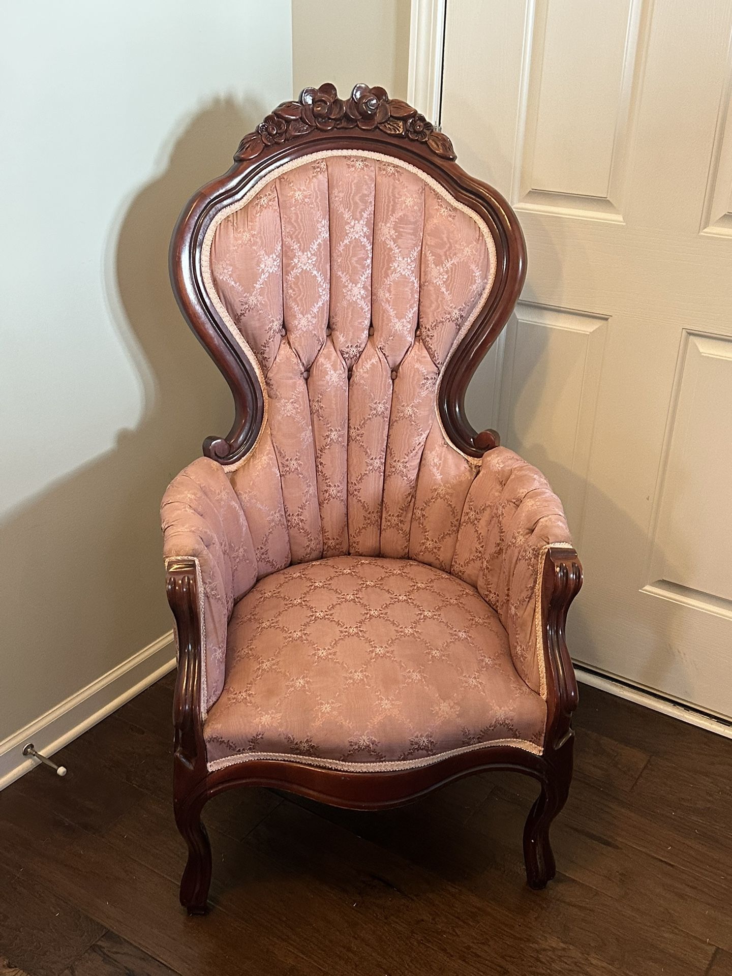 Vintage Kimball Furniture Reproductions Pink Victorian Tufted Arm Chair