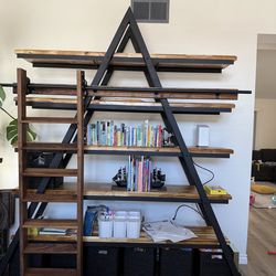 Bookshelf With Rolling Library Ladder