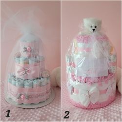 Handmade Baby Girl Diaper Cake Gift Set, Baby Shower centerpiece