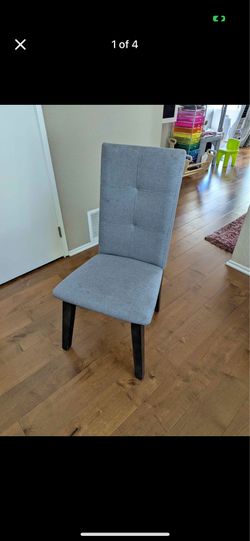 Set of 6 Gray Upholstered Dining Chairs – Tufted Back, Parsons Style