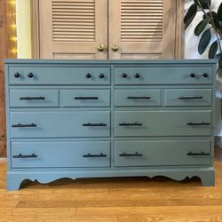Refinished Wood Dresser In Sage 