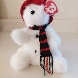 Vintage 8" North "Let it Snow" Ty Inc. Beanie Baby The Attic Treasure Collection 1993 White Polar Bear with Scarf and Hat. So soft! Pre-owned in excel