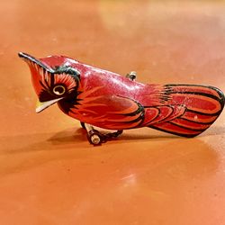 Vintage Takahashi hand- Painted Cardinal Brooch