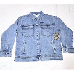 Vans Off The Wall Denim Jean Jacket Women Medium Ocean Wash Embroidered Logo