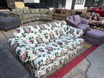 Floral Print Three-Seat Sofa