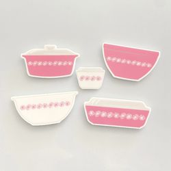 Pyrex Pink Daisy Magnets | Fridge Magnet Set of 5 | Vintage Pyrex | Pink Pyrex | Pyrex Bowls Casseroles 